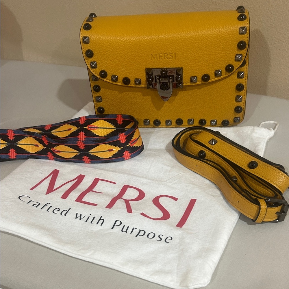 Yellow Studded Crossbody Bag